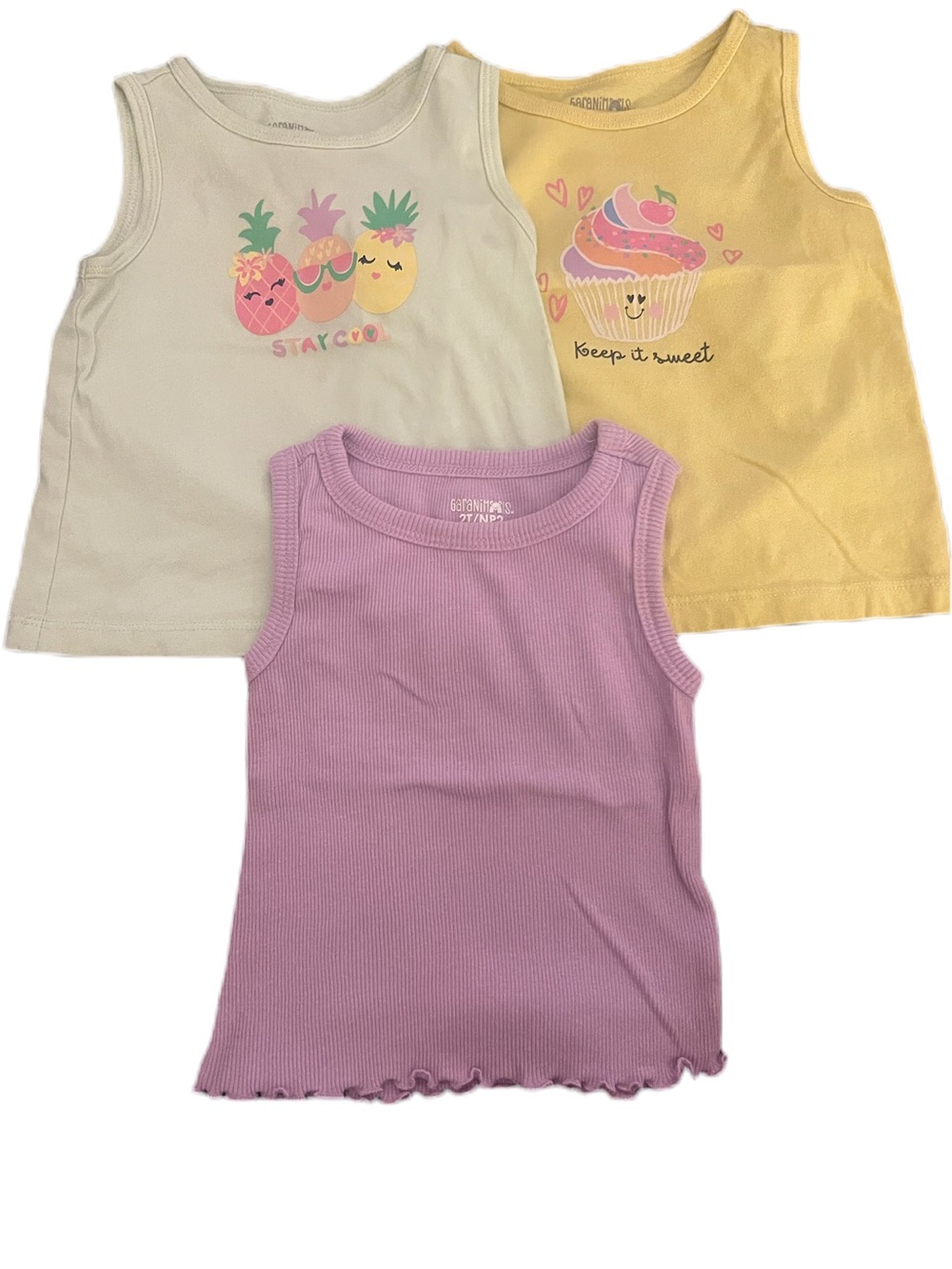 Garanimals Girls' Tank Top Set in Yellow, Cream & Lavender 2T bundle tops